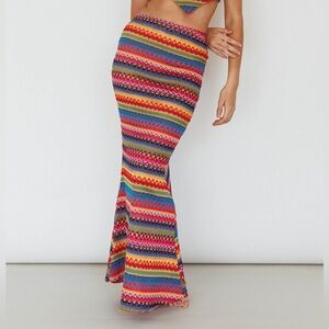 Indie Lux Tulum Knit Multi Colored Textured Midi Skirt With Elastic Waist Sz L